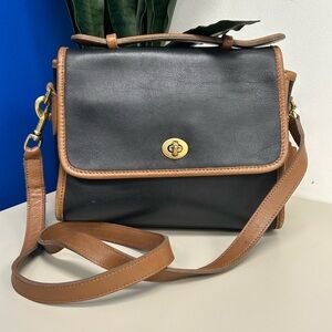 Vintage Coach Spectator Court Bag Navy & Tabac Leather Pre-1994 USA